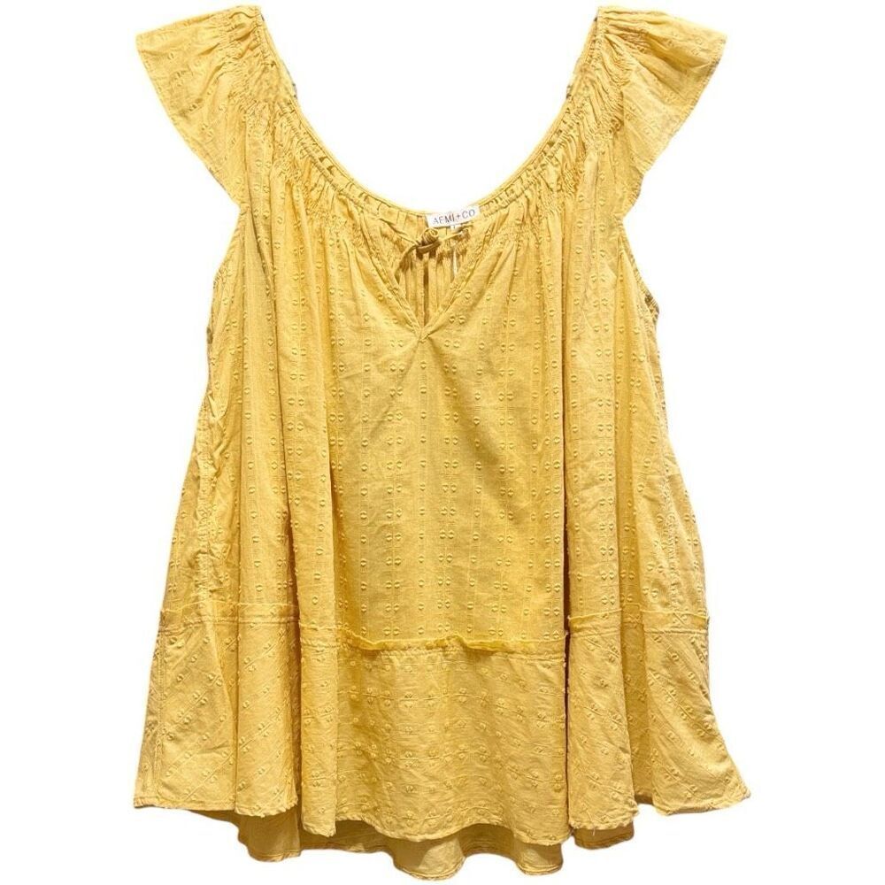 Yellow Tunic Mini Dress Ruffled Cap Sleeve Cotton NWT | Aemi+Co - Picture 7 of 14
